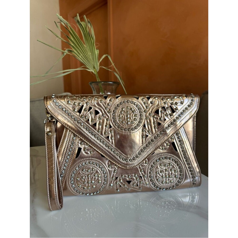 Bebe Studded Rhinestone Clutch Metallic Western Festival Y2K Wristlet Bag